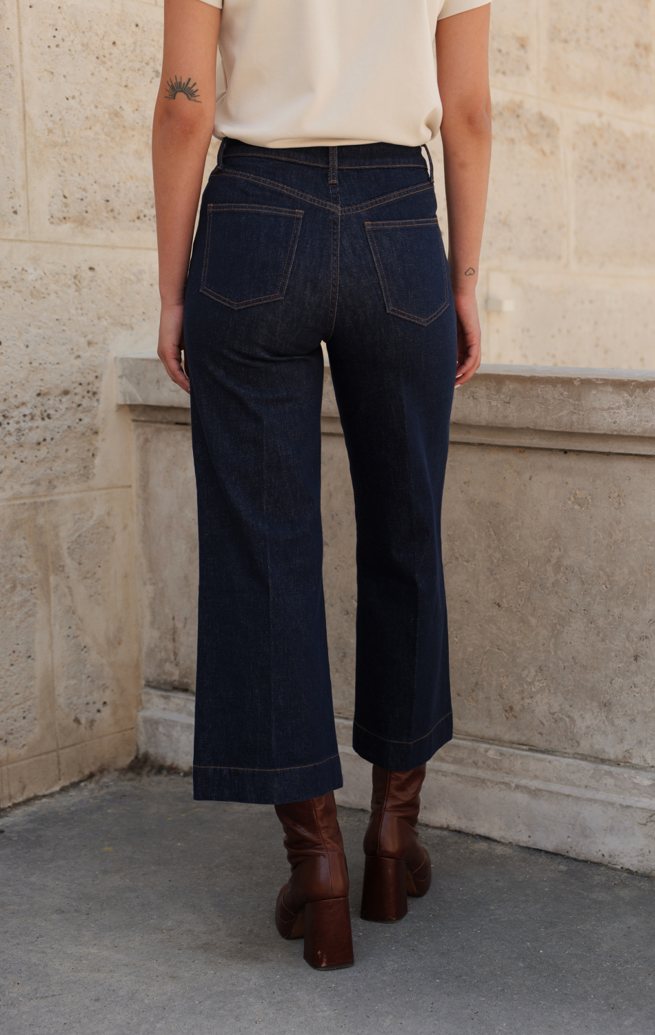 PANTALON ORNELLA CULOTTE EN DENIM AZUL OSCURO - Imagen 4