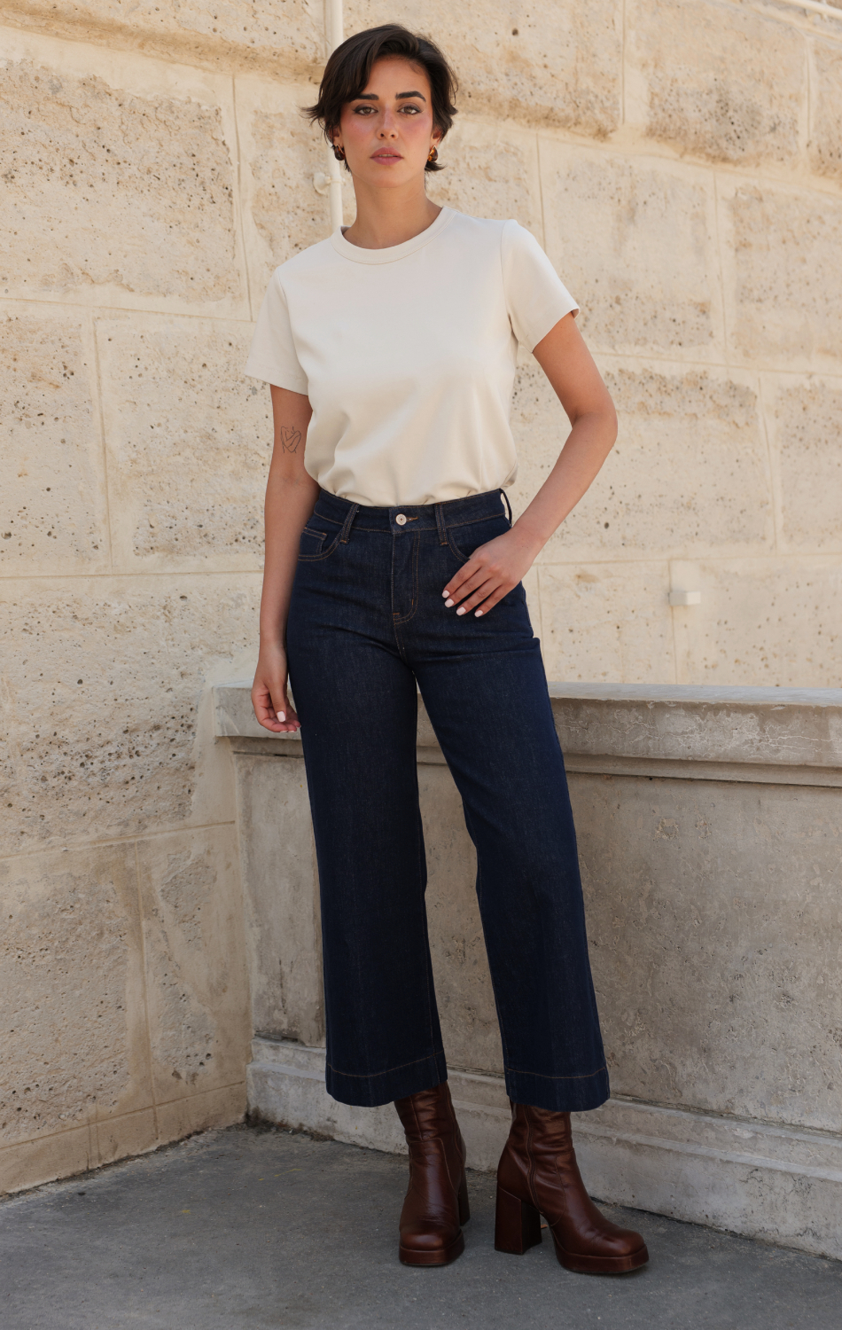PANTALON ORNELLA CULOTTE EN DENIM AZUL OSCURO