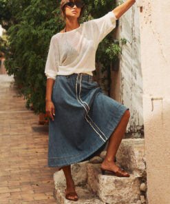 FALDA MIDI NUSANDIE DE TEJIDO DENIM AZUL MEDIO de NÜMPH