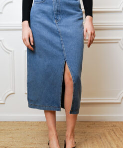 FALDA MIDI DEBBIE DENIM EN COLOR AZUL MEDIO
