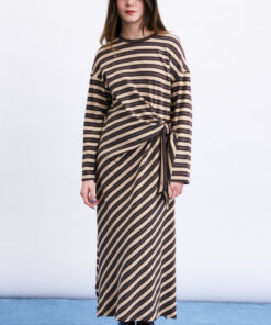 VESTIDO LARGO MIO MARRÓN DE RAYAS CON NUDO de FRNCH