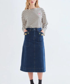 Alternative view of FALDA MIDI DENIM CON FLORES BORDADAS EUPHONIA de COMPAÑÍA FANTÁSTICA