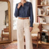 CAMISA MARTINA EN DENIM OSCURO CON VOLANTES