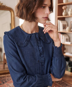 Alternative view of CAMISA MARTINA EN DENIM OSCURO CON VOLANTES